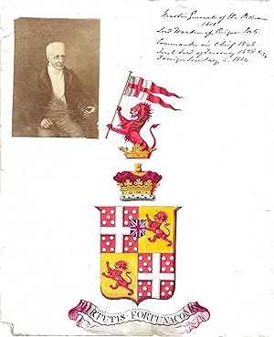 Seller image for Detailed painting, in colours, of the coat of arms of Arthur Wellesley, 1st Duke of Wellington, with photographic print of engraving of Wellington from daguerreotype by Antoine Claudet. for sale by Richard M. Ford Ltd