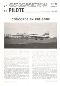 L'information Du Pilote N° 74 . 29 Décembre 1971 : Concorde En Pré-Série
