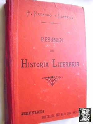 Bild des Verkäufers für RESUMEN DE HISTORIA LITERARIA zum Verkauf von Librería Maestro Gozalbo