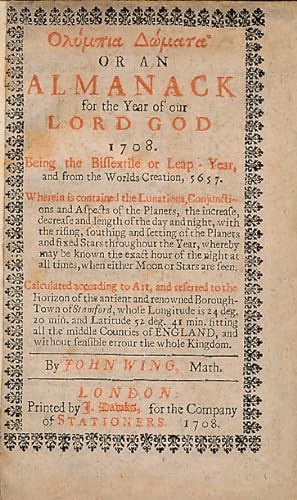 Seller image for Olympia Domata, or, an Almanack for the Year of our Lord God 1708 - 1803. 19 Almanacks bound together for sale by Barter Books Ltd