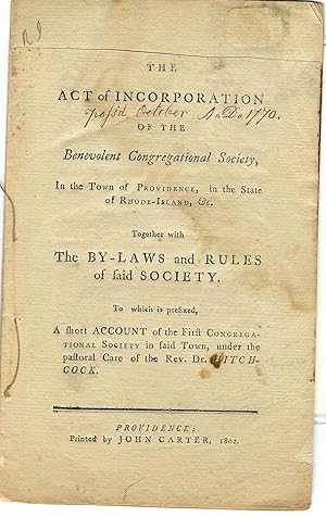 THE ACT OF INCORPORATION OF THE., IN THE TOWN OF PROVIDENCE, IN THE STATE OF RHODE-ISLAND, &C. TO...