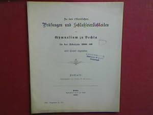 Bild des Verkufers fr Vechta - Schulnachrichten. - in : Programm (und gleichzeitig eine Einladung) zu den ffentlichen Prfungen u. Schlufeierlichkeiten am Gymnasium zu Vechta fr das Schuljahr 1888 - 89 (Progr.Nr. 631). zum Verkauf von books4less (Versandantiquariat Petra Gros GmbH & Co. KG)