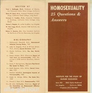 Image du vendeur pour HOMOSEXUALITY: 25 Questions and Answers mis en vente par Alta-Glamour Inc.
