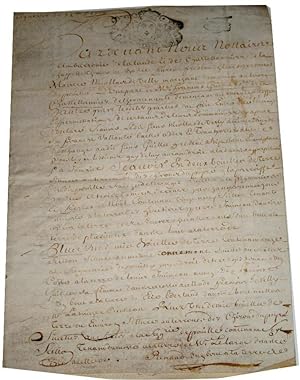 Bild des Verkufers fr Manuscrit sur parchemin de 1729 cachet fiscal de la Gnralit de Poitiers, concerne Fontenay le Comte, zum Verkauf von JOIE DE LIRE