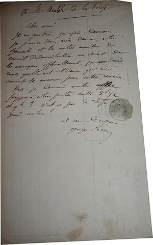 Lettre autographe signée de Georges Perin, adressée à Anatole de La Forge. Il confirme sa présenc...