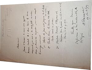 Lettre autographe signée d'Arsène Darmesteter. Au sujet d'emprunt de livres.