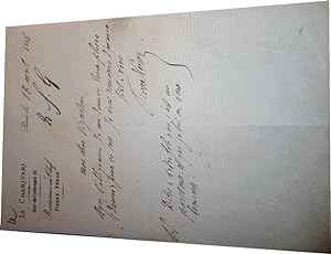 Mot autographe à entête du Charivari signée Pierre Veron. Il demande de réserver deux 2 places.