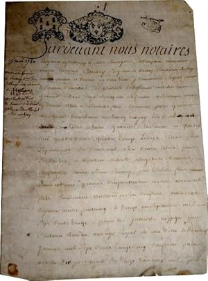 Bild des Verkufers fr Manuscrit sur parchemin de 1740 cachet fiscal de la Gnralit de Poitiers, concerne Fontenay le Comte zum Verkauf von JOIE DE LIRE