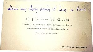 Carte de visite avec annotations manuscrites de Louis Henri Georges Scellier de Gisors, « Merci m...