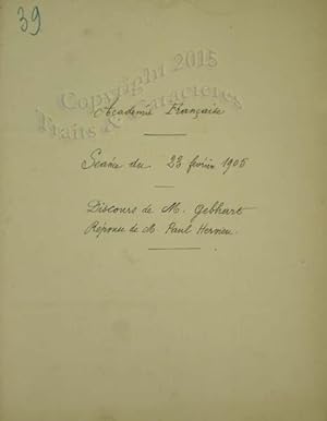 Discours de réception à l'académie francaise de M. Gebhart, Réponse de M. Paul Hervieu.