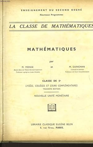 Bild des Verk�ufers f�r MATHEMATIQUES - CLASSE DE 5� zum Verkauf von Le-Livre