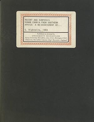 Seller image for Recent and Subfossil Human Crania From Southern Africa: A Re-assessment By Multivariate Statistical Techniques for sale by Masalai Press