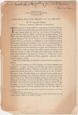 Image du vendeur pour The Basis for the Hindu Act of Truth," [Reprinted from] The Review of Religion, V, 1940 mis en vente par Kaaterskill Books, ABAA/ILAB