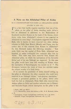 Seller image for A Note on the Allahabad Pillar of Asoka, [from] The Journal of The Royal Asiatic Society, Oct. 1935 for sale by Kaaterskill Books, ABAA/ILAB