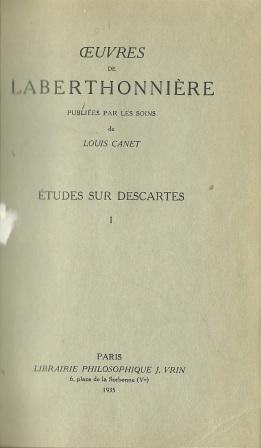 Bild des Verkufers fr Oeuvres de Laberthonniere publiees par les soins: Etudes sur Descartes I & II zum Verkauf von Works on Paper