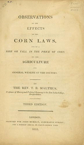 Seller image for Observations on the Effects of the Corn Laws for sale by James Cummins Bookseller, ABAA