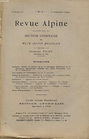 Seller image for REVUE ALPINE VOLUME 25 N2 : QUELQUES EXTRAITS DU JOURNAL DE LA 17 CAMPAGNE GEODESIQUE DE LA DESCRITPION GEOMETRIQUE DETAILLE DES ALPES FRANCAISE. for sale by Le-Livre