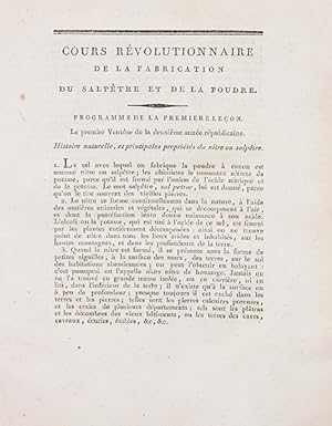 Bild des Verkufers fr Cours rvolutionnaires sur la fabrication des salptres et de la Poudre. [Suivi de: 'Fabrication des canons de fer coul']. zum Verkauf von Librairie HATCHUEL