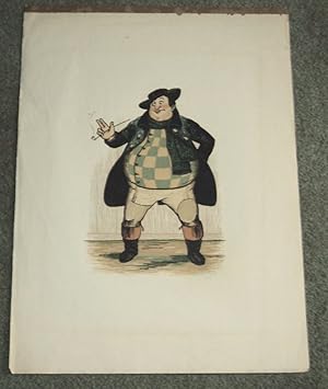 SUPERB COLOR WOODCUT CARICATURE of TONY WELLER, a large pipe-smoking black clad coachman who is t...