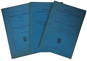 Bild des Verkufers fr Imperial Conference. 1930. 1932. Part 1. Summary of Proceedings. (Appendices published as Part II). Vol. 2: Report of the Conference. Supplementary Volume. Vol. 3:Correspondence Relating to the Importation of Canadian Store Cattle into the United Kingdom and the Importation of United Kingdom Pedigree Stock into Canada zum Verkauf von J. Patrick McGahern Books Inc. (ABAC)