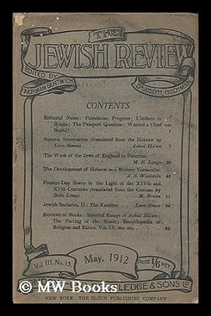 Seller image for The Jewish review: Vol III. No. 13 for sale by MW Books