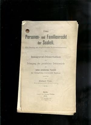 Imagen del vendedor de Das Personen- und Familienrecht der Suaheli a la venta por Sonnets And Symphonies