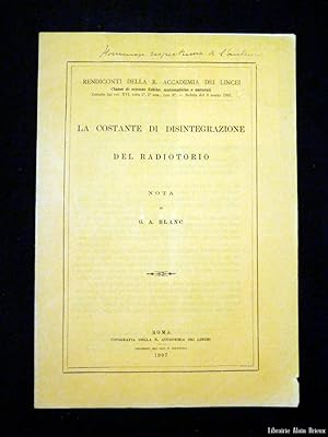 Seller image for La costante di disintegrazioe del radiotorio for sale by Librairie Alain Brieux