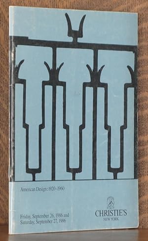 AMERICAN DESIGN: 1920-1960, CHRISTIE'S, NEW YORK, SEPTEMBER 26, 1986