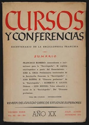 Immagine del venditore per Bicentenario de la Enciclopedia Francesa [in Cursos y Conferencias, Revista del Colegio Libre de Estudios Superiores. Ao XX, Julio - Agosto - Septiembre 1951] venduto da Lirolay