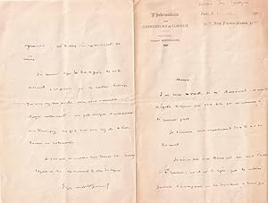 Bild des Verkufers fr Belle lettre autographe de LEBESGUE (Octave dit Georges Montorgueil) (1857-1933)  entte de l  Intermdiaire des Chercheurs Curieux, signe Georges Montorgueil adesse  un Confrre. zum Verkauf von JOIE DE LIRE