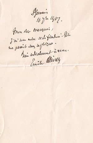 Mot autographe signée Emile Ollivier adressée à un Marquis. Il a reçu sa rectification, Elle lui ...