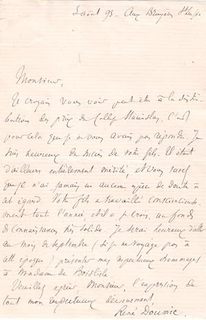 Lettre Autographe signée René Doumic, datée du 3 Août 1893 adressée à Arthur-Michel de Boislisle ...