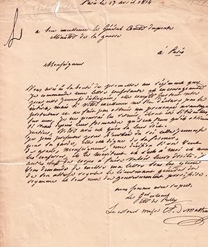 Lettre Autographe Signée du Général Comte de Pully et du Comte de Mathan, Colonel Major adressée ...