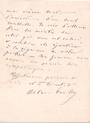 Lettre Autographe signée Octave Feuillet à un ami, il vient d'apprendre par le figaro un deuil, ...