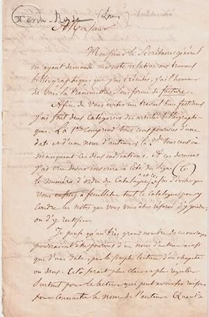 Lettre autographe signée de L. Gérin Roze, Adressée a M. Barjot Conservateur général des biblioth...