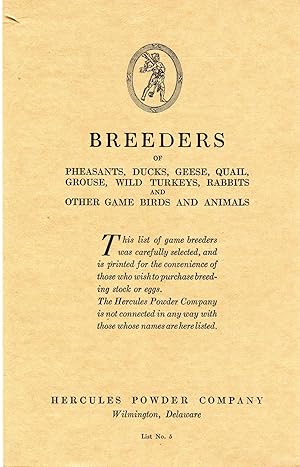 Breeders of Pheasants, Ducks.