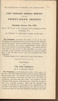 First Ordinary General Meeting of the Thirty-Sixth Session, Thursday, Oct. 14, 1926. The Later Ar...