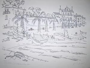 *. : Original - (s/w.) LITHOGRAPHIE (auf leichtes Papier). Ansicht der Hafen von Sanary sur Mer (...