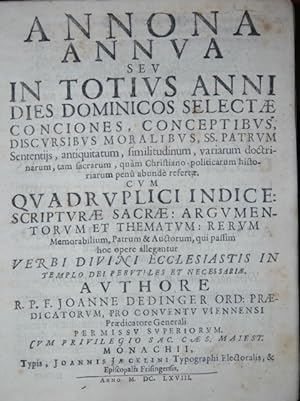 Annona annua seu in totius anni dies dominicos selectae conciones, Conceptibus, Discursibus Moral...