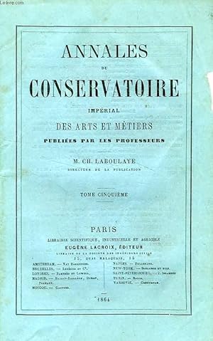 Imagen del vendedor de ANNALES DU CONSERVATOIRE IMPERIAL DES ARTS ET METIERS, TOME V, N 17, JUILLET 1864 a la venta por Le-Livre