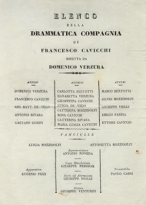 ELENCO della drammatica compagnia di Francesco Cavicchi, diretta da Domenico Verzura.