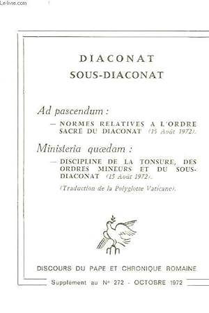Immagine del venditore per DIACONAT, SOUS-DIACONAT, AD PASCENDUM, MINISTERIA QUAEDAM venduto da Le-Livre