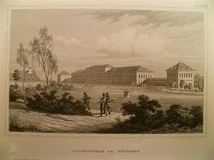 Schleissheim bei München. Stahlstich. Hildburghausen, Bibliographisches Institut, um 1860. 11 x 1...
