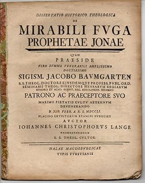 Dissertatio Historico Theologica De Mirabili Fuga Prophetae Jonae.