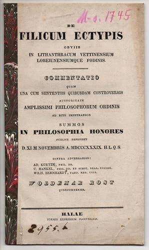 De filicum ectypis obviis in Lithanthracum Vettinensium Lobeiunensiumque fodinis. Dissertation.