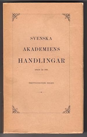 Bild des Verkufers fr Svenska Akademiens Handlingar ifrn r 1886. [Del] 39. 1928. zum Verkauf von Hatt Rare Books ILAB & CINOA