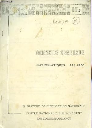 Image du vendeur pour MATHEMATIQUES - CONSEILS GENERAUX / REFERENCE 223-2200 - UF3. mis en vente par Le-Livre