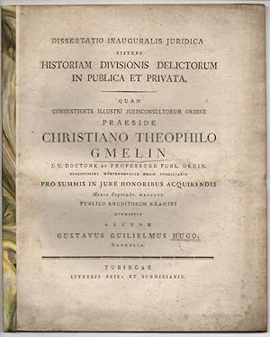 Immagine del venditore per Historiam divisionis delictorum in publica et privata. Dissertation. venduto da Wissenschaftliches Antiquariat Kln Dr. Sebastian Peters UG