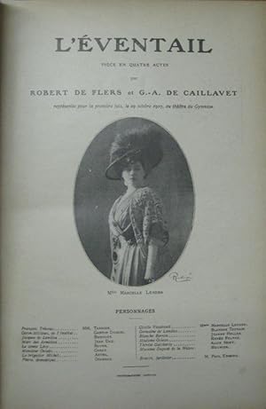 Seller image for L'Illustration Theatrale. Journal d'actualites dramatiques publiant le texte complet des pieces nouvelles jouees dans les prinicipaux theatres de Paris. Sammelband mit 13 Nummern: 1) No78 18. Janvier 1908: Robert de Flers et G.-A. de Caillavet: L'eventail. 2) No79 25. Janvier 1908: Jean Richepin et Henri Cain: Belle au bois dormant. 3) No.80 1. Fevrier 1908: Gustave Geffroy: L Apprentie. 4) No82 22 Fevrier 1908: Alfred Capus: Les deux hommes. 5) No83 29. Fevrier 1908: Henry Bernstein: Samson. 6) No84: 14. Mars 1908: Victori0en Sardou: L Affaire des poisons. 7) No85 21. Mars 1908: Pierre Loti: Ramuntcho. 8) No86 4. Avril 1908: Paul Bourget et Andr Cury: Un divorce. 9) No87 25 Avril 1908: Pierre Veber: Qui Perd Gagne. No88 2.Mai 1908: Henry Bataille: La femme nue. No89 9 Mai 1908: Gabriel Trarieux: L alibi. No90 16 Mai 1908: Brieux: Simone. No91 23 Mai 1908 Sacha Guitry: Le scandale de Monte-Carlo. for sale by Antiquariat Carl Wegner