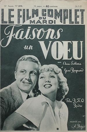 Seller image for FAISONS UN VOEU (Walking on air) : Le film Complet du Mardi n1979 du 20-7-1937 for sale by Bouquinerie L'Ivre Livre